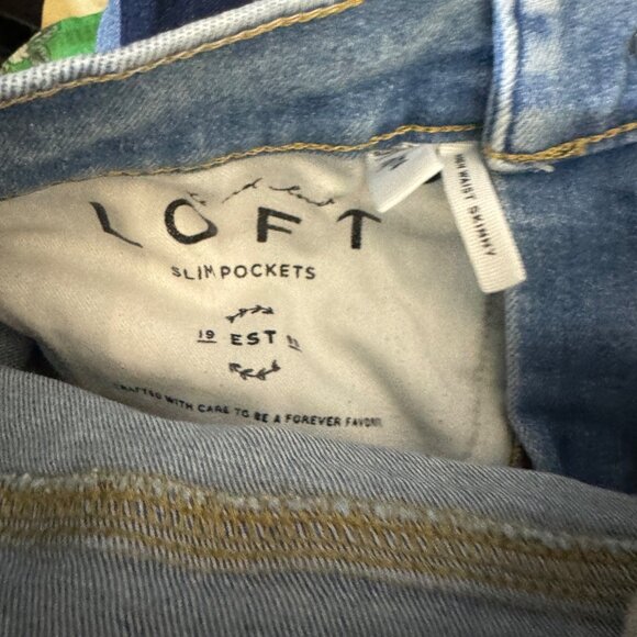 High-Waisted Loft Skinny Jeans Blue Denim Distressed Hem Womens Size 2 - Picture 8 of 8